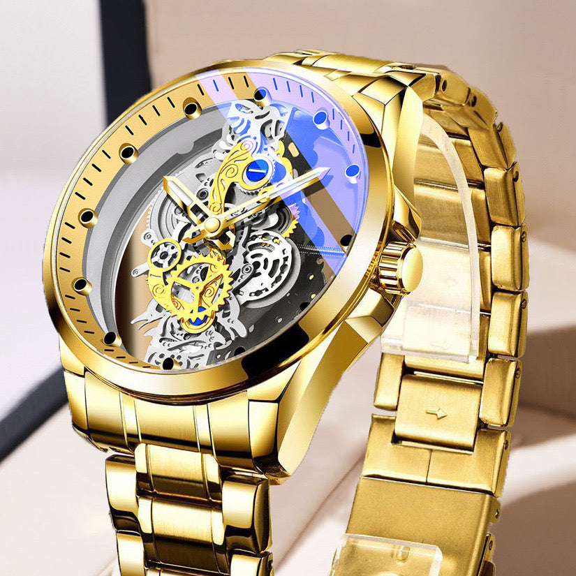 Gold Skeleton Transparent Mechanical Watch
