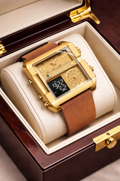 POEDAGAR Men's Luxury Triple-Time Zone Watch