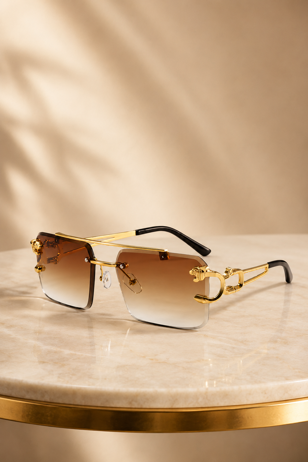 HXV Panther Rimless Sunglasses — Brown Gradient Gold Edition