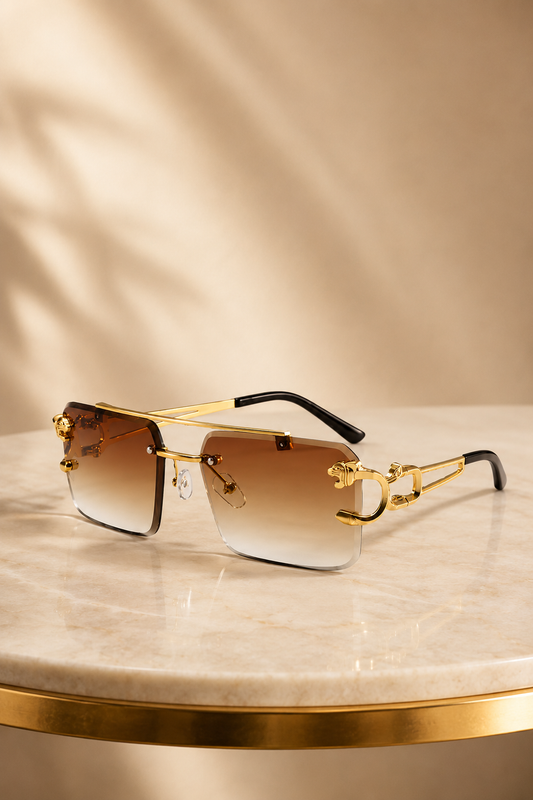 HXV Panther Rimless Sunglasses — Brown Gradient Gold Edition