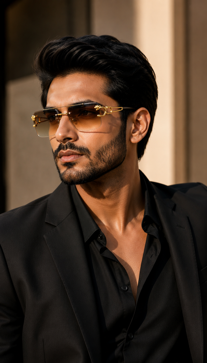 HXV Panther Rimless Sunglasses — Brown Gradient Gold Edition