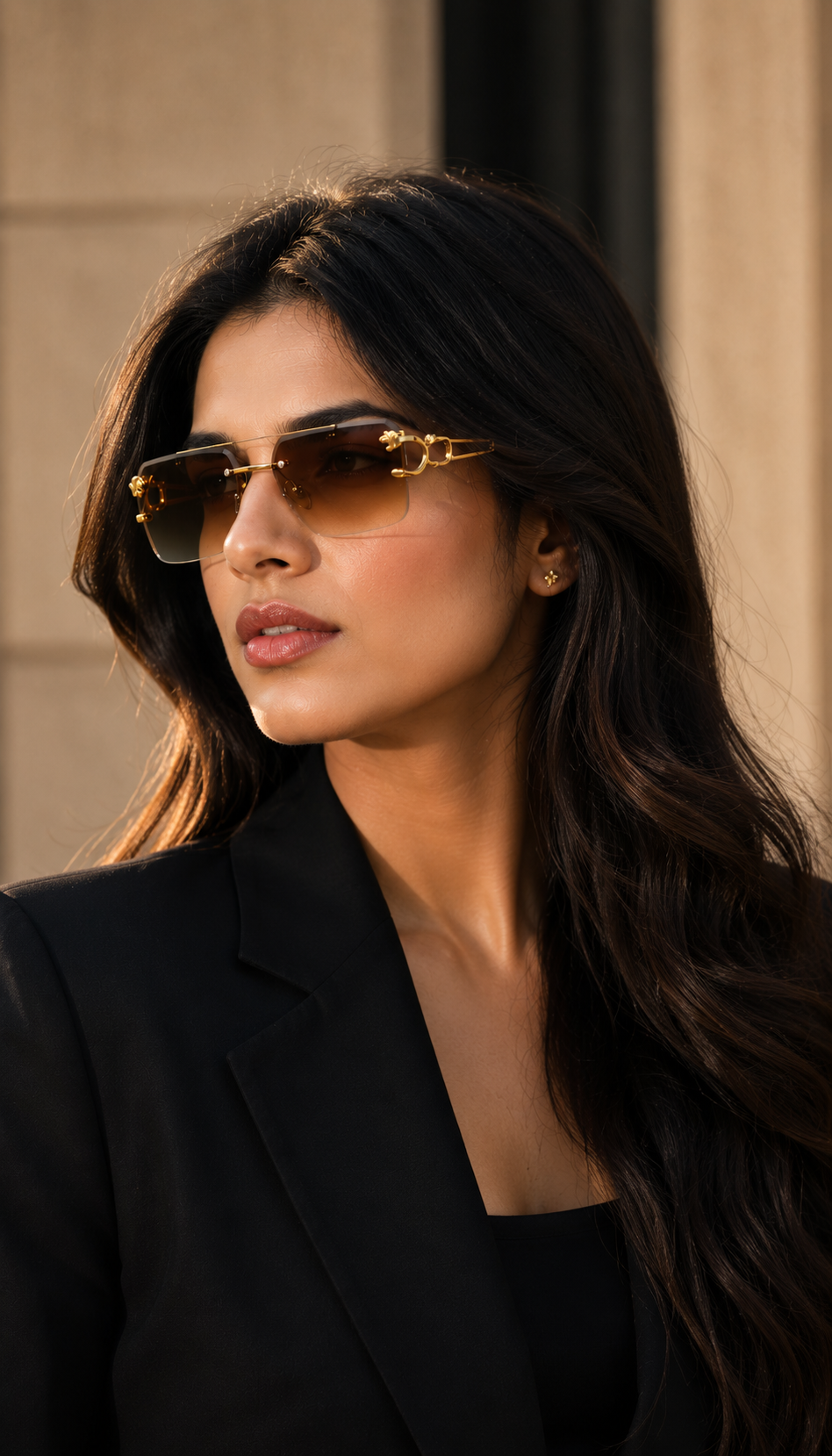 HXV Panther Rimless Sunglasses — Brown Gradient Gold Edition