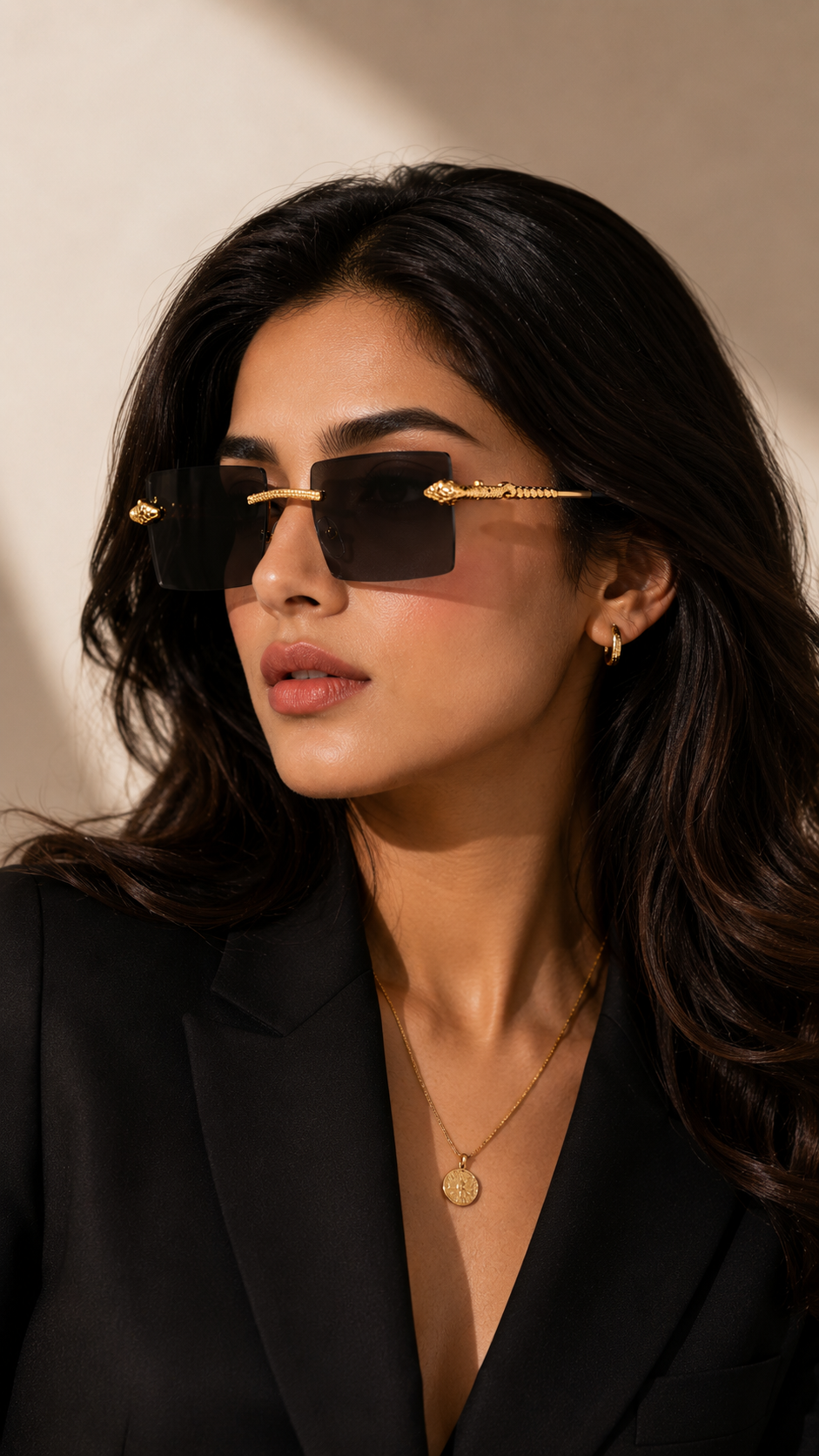 HXV Serpent Rimless Sunglasses — Gold Snake Edition