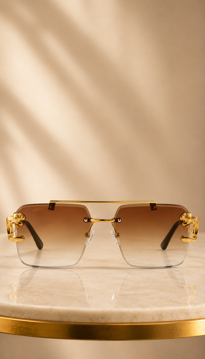 HXV Panther Rimless Sunglasses — Brown Gradient Gold Edition