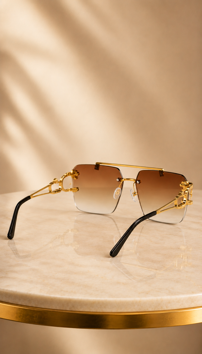 HXV Panther Rimless Sunglasses — Brown Gradient Gold Edition