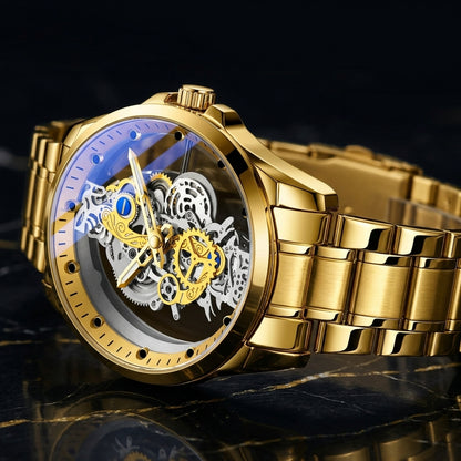 Gold Skeleton Transparent Mechanical Watch