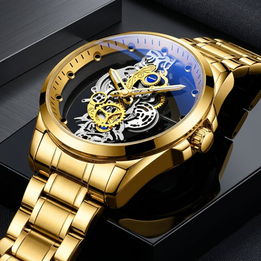 Gold Skeleton Transparent Mechanical Watch
