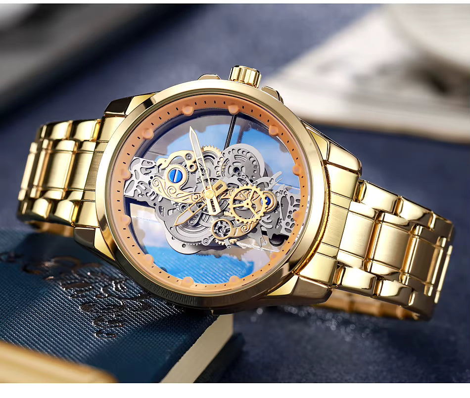 Gold Skeleton Transparent Mechanical Watch
