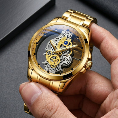 Gold Skeleton Transparent Mechanical Watch