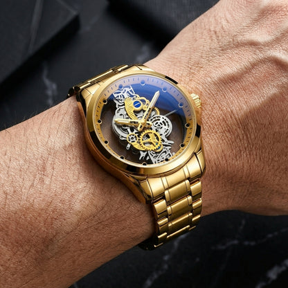 Gold Skeleton Transparent Mechanical Watch