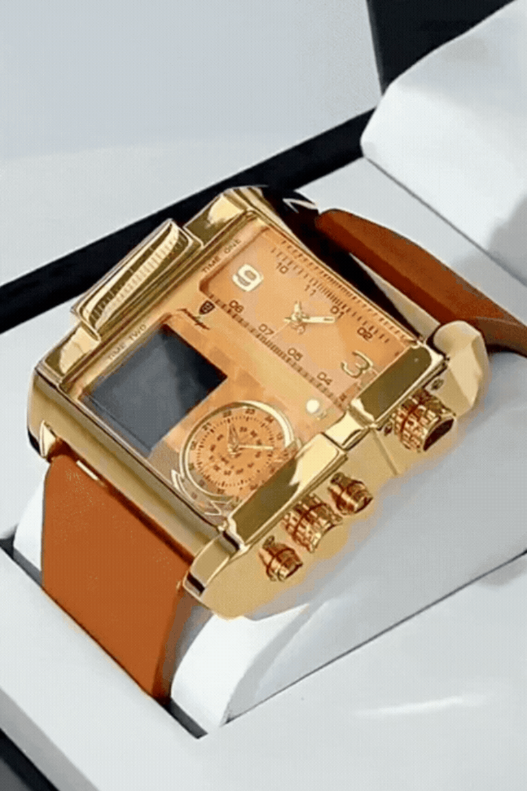 POEDAGAR Men's Luxury Triple-Time Zone Watch